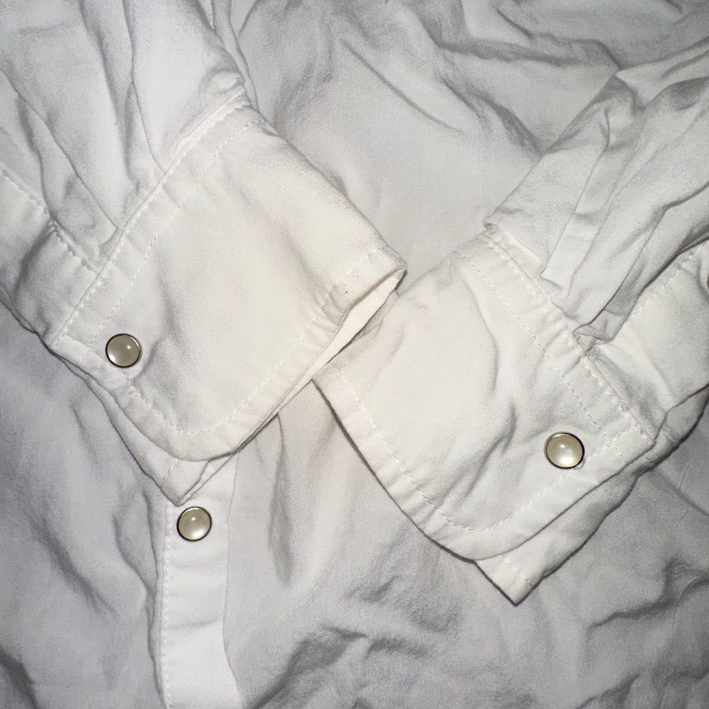 Dear John White Ruffle High Neck Button Down Blouse DSH1164M2WHT XS - Picture 7 of 7